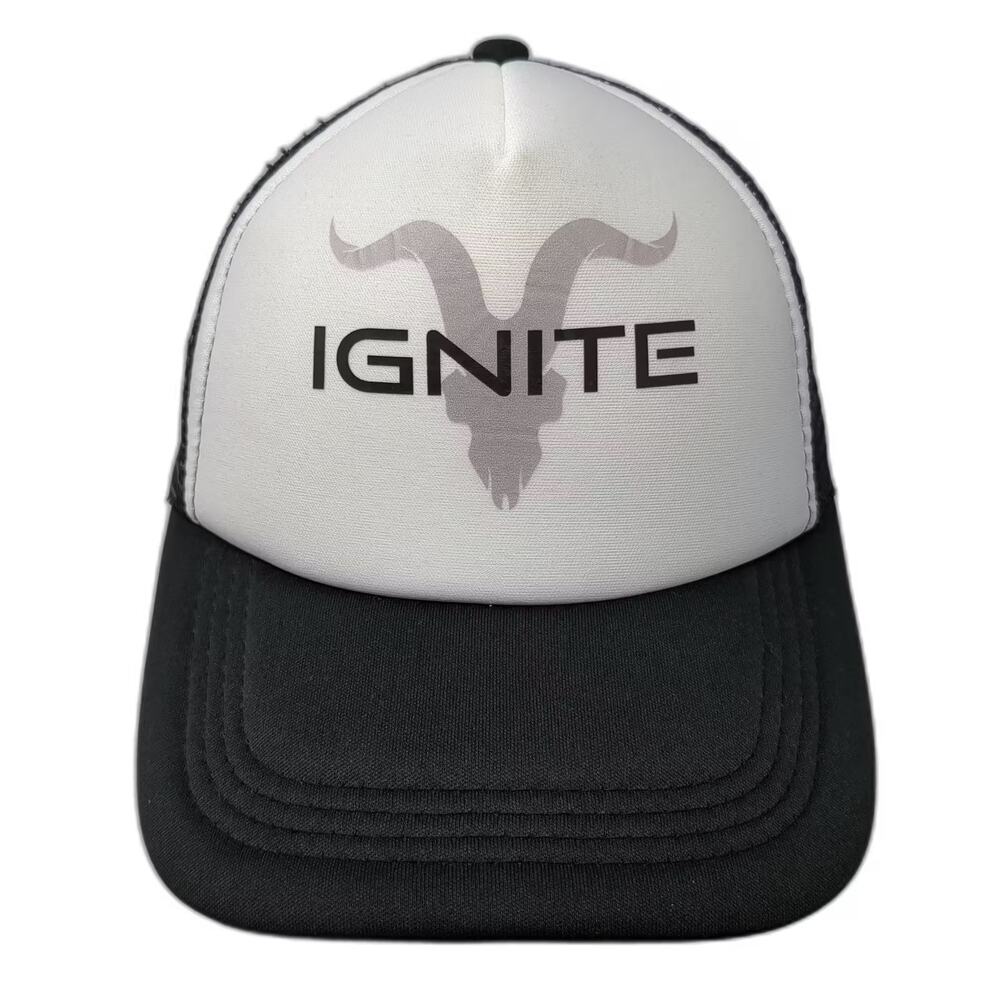 Ignite Trucker Hat Black White OS Snapback Foam Mesh Logo Graphic Adjustable